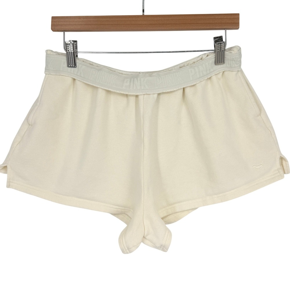 Victoria's Secret PINK Cream Fold Over Sweat Shorts Sz L Lounge